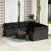 Image de Ensemble De CanapÃ© De Jardin 9 PiÃ¨ces Avec Coussins Noir Poly Rattan Acacia, CanapÃ© De Jardin 2 Places Avec Rangement & Coussins Noir Poly Rattan