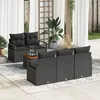 Image de Ensemble de Sofa de Jardin Ã  6 PiÃ¨ces avec Coussins Noir Poly Rattan Acacia, Sofa de Jardin 2 Places avec Rangement et Coussins Noir Poly Rattan