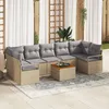 Image de vidaXL vidaXL Ensemble de salon de jardin 8 pièces avec coussins Beige Rotin Poly Acacia, vidaXL Sofa de jardin 2 places avec rangement et coussins Beige Rotin Poly