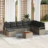 Image de Ensemble De CanapÃ© De Jardin 9 PiÃ¨ces Avec Coussins Gris En Rotin SynthÃ©tique Acacia, CanapÃ© De Jardin 2 Places Avec Rangement Et Coussins Gris En Rotin SynthÃ©tique
