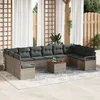 Image de Ensemble De CanapÃ© De Jardin 11 PiÃ¨ces Avec Coussins Gris Rattan Acacia, CanapÃ© De Jardin 2 Places Avec Rangement & Coussins Gris Rattan Poly