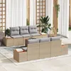 Image de Ensemble De CanapÃ© De Jardin 7 PiÃ¨ces Avec Coussins Beige Poly Rattan Acacia, CanapÃ© De Jardin 2 Places Avec Rangement Et Coussins Beige Poly Rattan