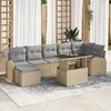 Image de Ensemble De CanapÃ© De Jardin De 8 PiÃ¨ces Avec Coussins En Rotin Poly Beige, CanapÃ© De Jardin 2 Places Avec Rangement Et Coussins En Rotin Poly Beige