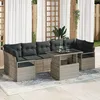 Image de Ensemble de 8 pièces de canapés de jardin avec coussins gris clair en rattan poly, Canapé de jardin 2 places avec rangement & coussins gris en rattan poly