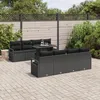 Image de Ensemble De CanapÃ© De Jardin 9 PiÃ¨ces Avec Coussins Noir En Rattan Poly, CanapÃ© De Jardin 2 Places Avec Rangement Et Coussins Noir En Rattan Poly