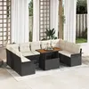 Image de Ensemble CanapÃ© De Jardin 10 PiÃ¨ces Avec Coussins Rattan Poly Noir, CanapÃ© De Jardin 2 Places Avec Rangement & Coussins Rattan Poly Noir