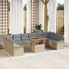 Image de Ensemble De Sofa De Jardin 11 Pièces Avec Coussins En Rattan Poly Beige, Sofa De Jardin 2 Places Avec Rangement & Coussins En Rattan Poly Beige