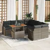 Image de Ensemble De CanapÃ© De Jardin 9 PiÃ¨ces Avec Coussins Gris Poly Rattan, CanapÃ© De Jardin 2 Places Avec Rangement Et Coussins Gris Poly Rattan