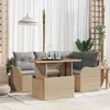 Image de Ensemble De CanapÃ©s De Jardin 5 PiÃ¨ces Avec Coussins Beige Poly Rattan, CanapÃ© De Jardin 2 Places Avec Rangement Et Coussins Beige Poly Rattan