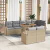 Image de Ensemble De CanapÃ© De Jardin 9 PiÃ¨ces Avec Coussins En Rattan Poly Beige, CanapÃ© De Jardin 2 Places Avec Rangement Et Coussins En Rattan Poly Beige