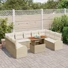 Image de Set De Sofa De Jardin 10 PiÃ¨ces Avec Coussins Beige Poly Rattan, Sofa De Jardin 2 Places Avec Rangement & Coussins Beige Poly Rattan
