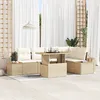 Image de Set de canapÃ© de jardin vidaXL 6 piÃ¨ces avec coussins en rotin poly beige, CanapÃ© jardin vidaXL 2 places avec rangement et coussins en rotin poly beige