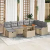 Image de Ensemble De CanapÃ©s De Jardin 9 PiÃ¨ces Avec Coussins Beige Poly Rattan, CanapÃ© De Jardin 2 Places Avec Rangement & Coussins Beige Poly Rattan
