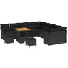 Image de Ensemble de canapÃ©s jardin 13 piÃ¨ces avec coussins Noir Poly Rattan Acacia, Ensemble salle Ã  manger jardin 3 piÃ¨ces avec coussins Noir Poly Rattan Acacia