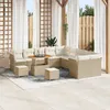 Image de Ensemble De 13 Pièces De Canapé De Jardin Avec Coussins Beige Poly Rotin Acacia, Ensemble De Salle À Manger De Jardin De 3 Pièces Avec Coussins Beige Poly Rotin Acacia
