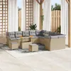 Image de Ensemble De CanapÃ© De Jardin 13 PiÃ¨ces Vidaxl Avec Coussins Beiges En Poly Rotin Et Acacia, Ensemble De Salle Ã Manger De Jardin 3 PiÃ¨ces Vidaxl Avec Coussins Beiges En Poly Rotin Et Acacia
