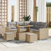 Image de Ensemble De CanapÃ© De Jardin 8 PiÃ¨ces Vidaxl Avec Coussins Beige Poly Rotin Acacia, Ensemble De Salle Ã Manger De Jardin 3 PiÃ¨ces Vidaxl Avec Coussins Beige Poly Rotin Acacia