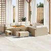 Image de Ensemble canapé jardin 13 pièces avec coussins poly rattan beige acacia, Ensemble salle à manger jardin 3 pièces avec coussins poly rattan beige acacia