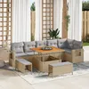 Image de Ensemble De CanapÃ© De Jardin Vidaxl 9 PiÃ¨ces Avec Coussins Beige Poly Rattan Acacia, Ensemble De Salle Ã Manger De Jardin Vidaxl 3 PiÃ¨ces Avec Coussins Beige Poly Rattan Acacia