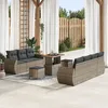 Image de Ensemble De CanapÃ©s De Jardin De 10 PiÃ¨ces Avec Coussins En Rattan Poly Gris Acacia, Ensemble De Salle Ã Manger De Jardin De 3 PiÃ¨ces Avec Coussins En Rattan Poly Gris Acacia