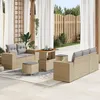 Image de Ensemble De Canapés De Jardin 8 Pièces Avec Coussins Beige Poly Rattan Acacia, Ensemble De Salle À Manger De Jardin 3 Pièces Avec Coussins Beige Poly Rattan Acacia