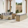 Image de Ensemble de 11 piÃ¨ces de CanapÃ©s de Jardin avec Coussins Beige en Rattan Poly Acacia, Ensemble de 3 piÃ¨ces de Salle Ã  Manger de Jardin avec Coussins Beige en Rattan Poly Acacia