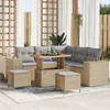 Image de Ensemble De CanapÃ©s De Jardin De 8 PiÃ¨ces Avec Coussins Beige Rattan Poly Acacia, Ensemble De Salle Ã Manger De Jardin De 3 PiÃ¨ces Avec Coussins Beige Rattan Poly Acacia