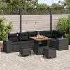 Image de Ensemble De CanapÃ©s De Jardin 9 PiÃ¨ces Avec Coussins Rattan Poly Noir Acacia, Ensemble De Salle Ã Manger De Jardin 3 PiÃ¨ces Avec Coussins Rattan Poly Noir Acacia
