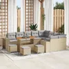 Image de Ensemble De CanapÃ©s De Jardin 13 PiÃ¨ces Avec Coussins Beige Poly Rotin Acacia, Ensemble De Salle Ã Manger De Jardin 4 PiÃ¨ces Avec Coussins Beige Poly Rotin Acacia