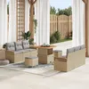 Image de Ensemble De Canapé De Jardin 9 Pièces Avec Coussins Beige Poly Rotin Acacia, Canapé De Jardin 2 Places Avec Coussins Beige Poly Rotin, Ensemble De Salle À Manger De Jardin 3 Pièces Avec Coussins Beige Poly Rotin Acacia