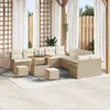 Image de Ensemble De Canapés De Jardin 13 Pièces Avec Coussins Beige Poly Rattan Acacia, Canapé De Jardin 2 Places Avec Coussins Beige Poly Rattan, Ensemble De Repas De Jardin De 3 Pièces Avec Coussins Beige Poly Rattan Acacia