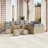 Image de Set De Canapés De Jardin 14 Pièces Avec Coussins Beige Rattan Synthétique Acacia, Canapé De Jardin 2 Places Avec Coussins Beige Rattan Synthétique, Ensemble De Salle À Manger De Jardin 4 Pièces Avec Coussins Beige Rattan Synthétique Acacia