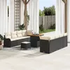 Image de Ensemble De CanapÃ© De Jardin 11 PiÃ¨ces Avec Coussins Noir Poly Rattan Acacia, CanapÃ© De Jardin 2 Places Avec Coussins Noir Poly Rattan, Ensemble De Salle Ã Manger De Jardin 3 PiÃ¨ces Avec Coussins Noir Poly Rattan Acacia