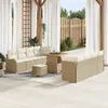 Image de Ensemble De CanapÃ© De Jardin 11 PiÃ¨ces Avec Coussins Beige Poly Rattan Acacia, CanapÃ© De Jardin 2 Places Avec Coussins Beige Poly Rattan, Ensemble De Salle Ã Manger De Jardin 3 PiÃ¨ces Avec Coussins Beige Poly Rattan Acacia