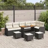 Image de Ensemble De CanapÃ© De Jardin 10 PiÃ¨ces Avec Coussins Noir Poly Rattan Acacia, CanapÃ© De Jardin 2 Places Avec Coussins Noir Poly Rattan, Ensemble De Salle Ã Manger De Jardin 4 PiÃ¨ces Avec Coussins Noir Poly Rattan Acacia