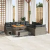 Image de Canapé De Jardin 13 Pièces Avec Coussins Gris En Rattan Synthétique Acacia, Canapé Jardin 2 Places Avec Coussins Gris En Rattan Synthétique, Ensemble Salle À Manger Jardin 3 Pièces Avec Coussins Gris En Rattan Synthétique Acacia