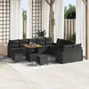 Image de Set de CanapÃ© de Jardin 13 piÃ¨ces avec Coussins Noir Rattan Poly Acacia, CanapÃ© de Jardin 2 Places avec Coussins Noir Rattan Poly, Ensemble de Restauration de Jardin 3 piÃ¨ces avec Coussins Noir Rattan Poly Acacia