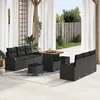 Image de Ensemble De CanapÃ© De Jardin 9 PiÃ¨ces Avec Coussins Noir Poly Rattan Acacia, CanapÃ© De Jardin 2 Places Avec Coussins Noir Poly Rattan, Ensemble De Salle Ã Manger De Jardin 3 PiÃ¨ces Avec Coussins Noir Poly Rattan Acacia