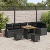 Image de Ensemble De CanapÃ© 9 PiÃ¨ces Noir Rotin Poly Acacia, CanapÃ© De Jardin 2 Places Noir Poly Rotin, Ensemble Repas Jardin 3 PiÃ¨ces Noir Rotin Acacia