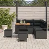 Image de Ensemble De CanapÃ©s De Jardin De 8 PiÃ¨ces Avec Coussins Noir Rattan Poly Acacia, CanapÃ© De Jardin 2 Places Avec Coussins Noir Rattan Poly, Ensemble De Salle Ã Manger De Jardin De 3 PiÃ¨ces Avec Coussins Noir Rattan Poly Acacia