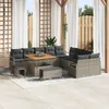 Image de Ensemble De Canapé De Jardin De 13 Pièces Avec Coussins Gris Poly Rattan Acacia, Canapé De Jardin Deux Places Avec Coussins Gris Poly Rattan, Ensemble De Salle À Manger De Jardin De 3 Pièces Avec Coussins Gris Poly Rattan Acacia