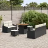 Image de Ensemble De 8 PiÃ¨ces De CanapÃ© De Jardin Avec Coussins Noir En Rattan Poly Acacia, CanapÃ© De Jardin 2 Places Avec Coussins Noir En Rattan Poly, Ensemble De Salle Ã Manger De Jardin 3 PiÃ¨ces Avec Coussins Noir En Rattan Poly Acacia