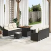 Image de Ensemble De CanapÃ©s De Jardin 9 PiÃ¨ces Avec Coussins Noir Rattan Poly Acacia, Sofa De Jardin 2 Places Avec Coussins Noir Rattan Poly, Ensemble De Salle Ã Manger De Jardin 3 PiÃ¨ces Avec Coussins Noir Rattan Poly Acacia
