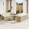 Image de Ensemble 11 PiÃ¨ces De CanapÃ© De Jardin Avec Coussins En Poly Rotin Beige Acacia, CanapÃ© De Jardin 2 Places Avec Coussins En Poly Rotin Beige, Ensemble De Salle Ã Manger De Jardin 3 PiÃ¨ces Avec Coussins En Poly Rotin Beige Acacia