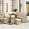 Image de Ensemble De CanapÃ©s De Jardin 8 PiÃ¨ces Avec Coussins Beige Rotin SynthÃ©tique Acacia, CanapÃ© De Jardin 2 Places Avec Coussins Beige Rotin SynthÃ©tique, Ensemble De Salle Ã Manger De Jardin 3 PiÃ¨ces Avec Coussins Beige Rotin SynthÃ©tique Acacia
