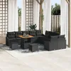 Image de Ensemble De CanapÃ©s De Jardin 13 PiÃ¨ces Avec Coussins Noir Rotin Poly Acacia, CanapÃ© De Jardin 2 Places Avec Coussins Noir Rotin Poly, Ensemble De DÃ®ner De Jardin 3 PiÃ¨ces Avec Coussins Noir Rotin Poly Acacia