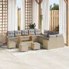 Image de vidaXL Ensemble De Canapé De Jardin Vidaxl 14 Pièces Avec Coussins Beige Poly Rotin Acacia, Canapé De Jardin 2 Places Vidaxl Avec Coussins Beige Poly Rotin, Ensemble De Salle À Manger De Jardin Vidaxl 4 Pièces Avec Coussins Beige Poly Rotin Acacia