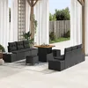 Image de Ensemble De Canapé De Jardin 9 Pièces Avec Coussins En Rattan Poly Noir Acacia, Canapé De Jardin 2 Places Avec Coussins En Rattan Poly Noir, Ensemble De Salle À Manger De Jardin 3 Pièces Avec Coussins En Rattan Poly Noir Acacia