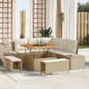 Image de Ensemble De CanapÃ© De Jardin Vidaxl 8 PiÃ¨ces Avec Coussins Beige Poly Rattan Acacia, CanapÃ© De Jardin 2 Places Vidaxl Avec Coussins Beige Poly Rattan, Ensemble De Salle Ã Manger De Jardin 3 PiÃ¨ces Avec Coussins Beige Poly Rattan Acacia