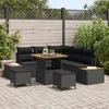 Image de Ensemble De CanapÃ© De Jardin De 8 PiÃ¨ces Avec Coussins Noir Poly Rattan Acacia, Ensemble De DÃ®ners De Jardin De 3 PiÃ¨ces Avec Coussins Noir Poly Rattan Acacia